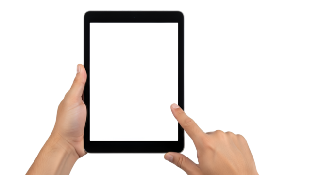 Tablet Held by Hands with Blank Screen holding white screen - Powered by Adobe