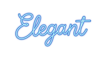 Elegant Neon Word Sign: Glowing Blue Script Typography on White Background.