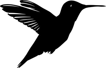 Silhouette of a hummingbird in mid-flight, isolated on white