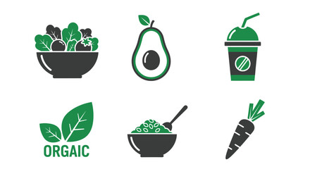 Organic Food Icons Set Healthy Eating Symbols Vegan Lifestyle Graphics