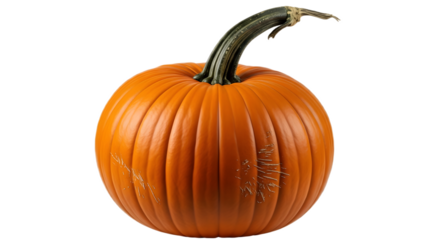 A vibrant orange pumpkin with a green stem, symbolizing autumn and harvest celebrations