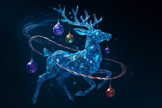 Fantasy Crystal Reindeer: Translucent Sculpture with Rotating Stars