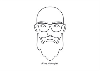 line drawing of adult man portrait with beard and mustache. Fashionable men's style vector illustration. line drawing. Editable stroke. 