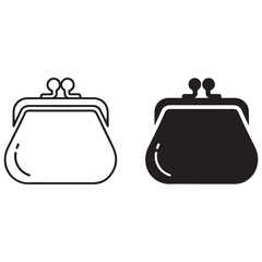 Two Minimalist Coin Purse Icons with Clasp Closure on a White Background