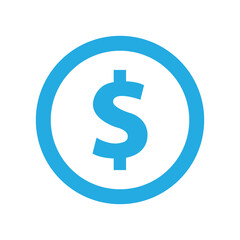 Obraz premium A blue dollar sign inside a blue circle symbol isolated on a white background for financial concepts.