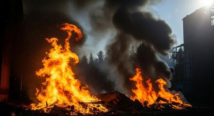 Intense Blaze Engulfs Structure with Heavy Smoke
