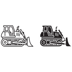 Bulldozer Line Art and Solid Glyph Icons for Construction and Heavy Machinery