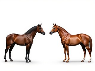 Two Chestnut Horses Facing Each Other - Studio Portrait