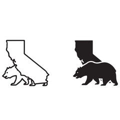 California State Map Outline with Walking Bear Symbol Illustration