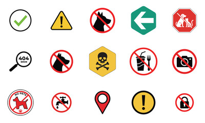 Collection of warning and prohibition signs icons