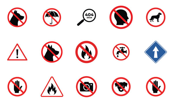 Collection of prohibition signs and warning symbols set