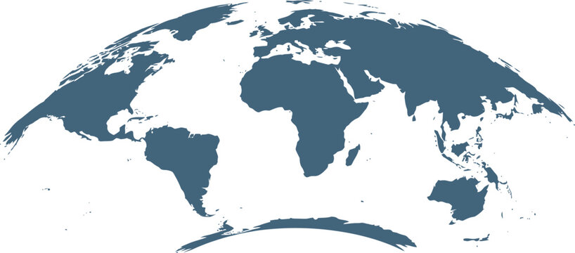 Stylized blue world map showing continents and oceans with a global perspective