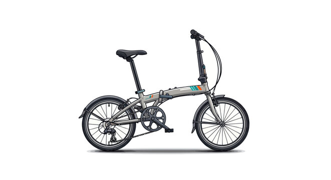 Silver Folding Bicycle with Black Seat and Fenders Compact Design.