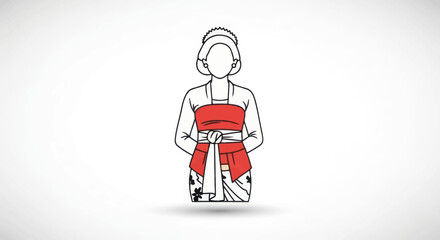 Traditional Indonesian Woman in Kebaya and Sarong Outfit.