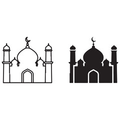 Mosque Icons: Outline and Silhouette Illustrations of Islamic Architecture