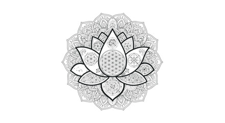 Intricate Lotus Flower Mandala Design with Geometric Patterns and Floral Elements.
