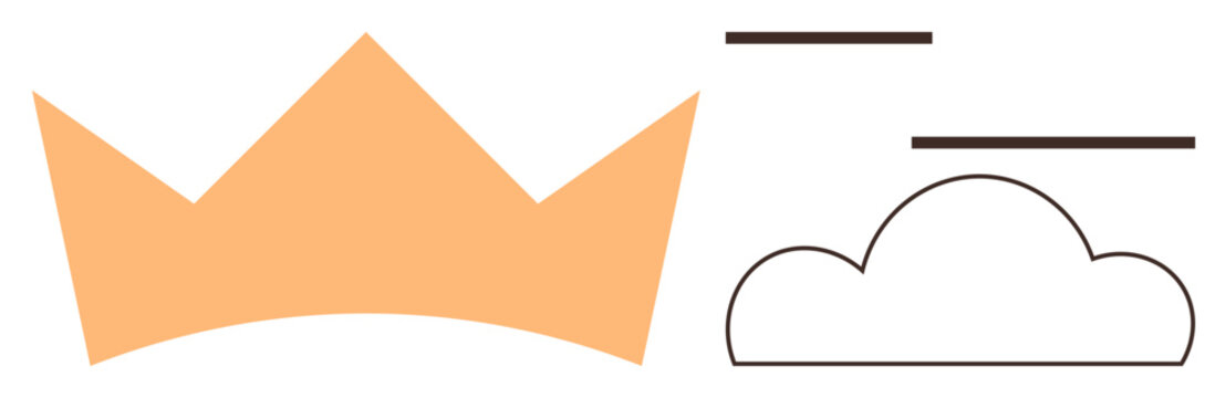 Geometric crown alongside cloud with lines suggesting elevation and ambition. Ideal for leadership, success, royalty, cloud services, strategy, creativity, growth, simple flat metaphor