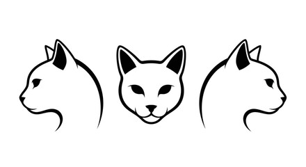 Minimalist Cat Head Line Art Vector Set - Feline Pet Logo or Animal Icon
