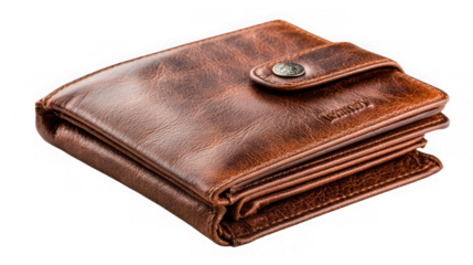 Brown leather wallet for storing money and cards