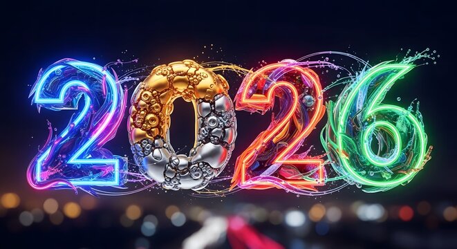 Happy New Year 2026 Celebration Greeting Card Festive Holiday Background with Sparkling Party Design