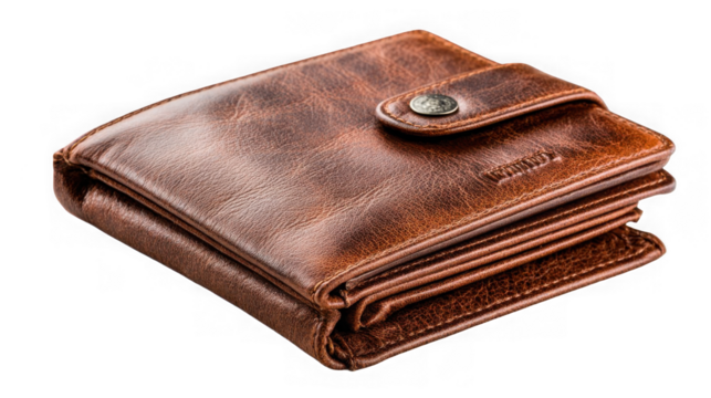 Brown leather wallet for storing money and cards