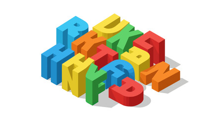 Colorful Isometric Alphabet Letters Stacked Together in a Pile.