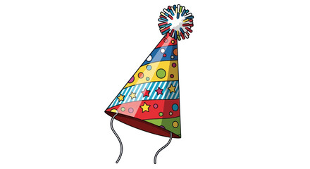 Festive Colorful Party Hat with Pom-Pom and Strings.