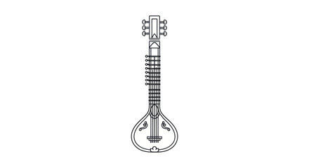 Line Art Illustration of a Veena a Traditional Indian Stringed Instrument.