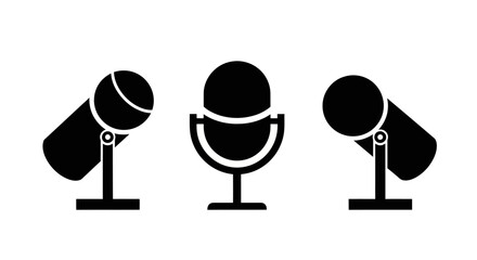 Set of Microphone Icons, Black Silhouette Vector for Podcast, Broadcast, and Music