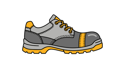 Cartoon Gray and Yellow Safety Shoe Illustration.