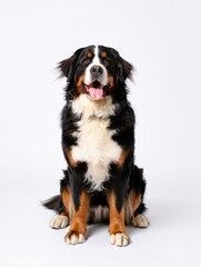 Happy Bernese Mountain Dog Sitting and Smiling
