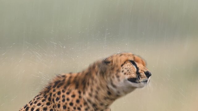 Wild cheetah close up on golden grassland Kenya Africa