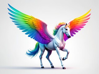 Vibrant Rainbow Winged Pegasus, Fantasy Creature Illustration