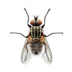 Close-up of a Common House Fly on White Background