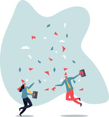 Happy office workers, joyful staff or employee success, team or colleague celebrate work achievement together, diverse, excited people .about a man and his life.