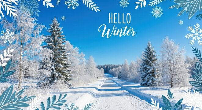 Hello Winter Season Snowy Landscape Forest Scene