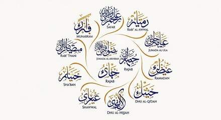 Obraz premium Islamic Hijri Calendar Months in Elegant Arabic Calligraphy Design
