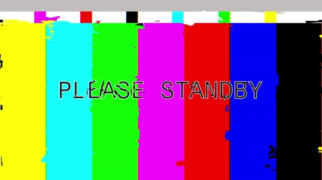 Tv standby signal animation with colored bars indicates tv readiness. Suitable for technology blogs, tv industry news, or illustrating tv troubleshooting.