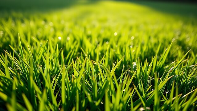 stolon. Lush green lawn with stolon network connecting grass clusters, morning dew. gardening catalogs, home-decor guides, designed for gardening and botanical catalogs, enhances decor appeal.