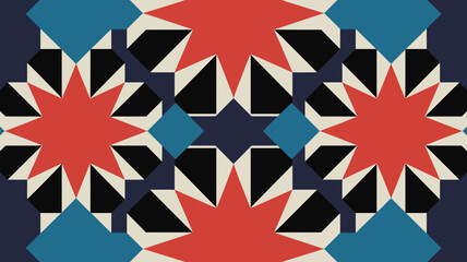 Fototapeta premium Vibrant geometric star pattern with a modern, bold aesthetic is perfect for backgrounds, textiles, and eye-catching designs to add artistic flair