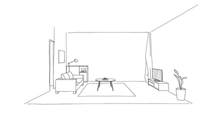 floorplan. Minimalist sketch of an apartment layout on a clean white background, showcasing simple architectural design. real-estate listings.