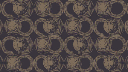Elegant vintage pattern with sun and moon motifs for sophisticated backgrounds or unique textile designs bringing a timeless touch to your projects