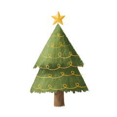 christmas tree with star decoration watercolor hand drawn illustration sketch