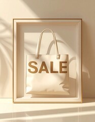 柔らかなクリームのグラデーション背景に、繊細な影が添えられたSALE文字が上品に映えます。
プレミアムなブティック風ショッピングバッグが、落ち着いた高級感を演出します。