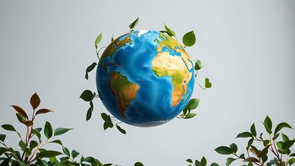 biosphere. Floating earth globe surrounded by lush foliage, representing environmental harmony and balance. ESG reports, sustainability campaigns, designed for environmental awareness campaigns.
