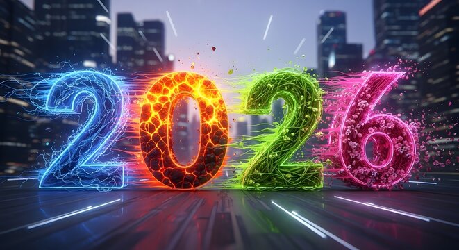 Happy New Year 2026 Celebration Greeting Card Festive Holiday Background with Sparkling Party Design