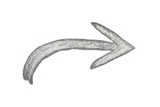 White chalk drawing of a curved arrow pointing right, symbolizing share, redo, forward, or return concepts. Transparent background