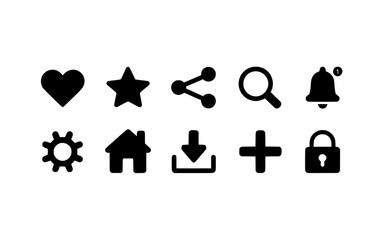 Vector graphics of simple black ui icons for web design and mobile app development projects usage 100 chars silhouette