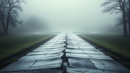 divergence. Misty crossroads splitting into paths, illustrating life's decision-making moments. wellbeing guides, coaching materials, designed for mental health education and mindfulness programs.