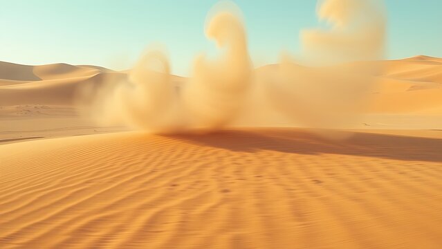 superego. Desert shooting range with spiral dust patterns in sandy tones and motion blur. event key visuals, club posters, designed for fitness apps and gym onboarding, used by sports marketers.